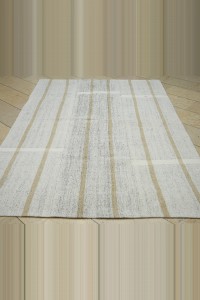 White And Light Brown Turkish Cotton Kilim Rug 6x8 176,258 - Grey Turkish Rug  $i