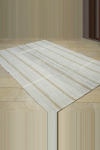 White And Light Brown Turkish Cotton Kilim Rug 6x8 176,258 - Grey Turkish Rug  $i