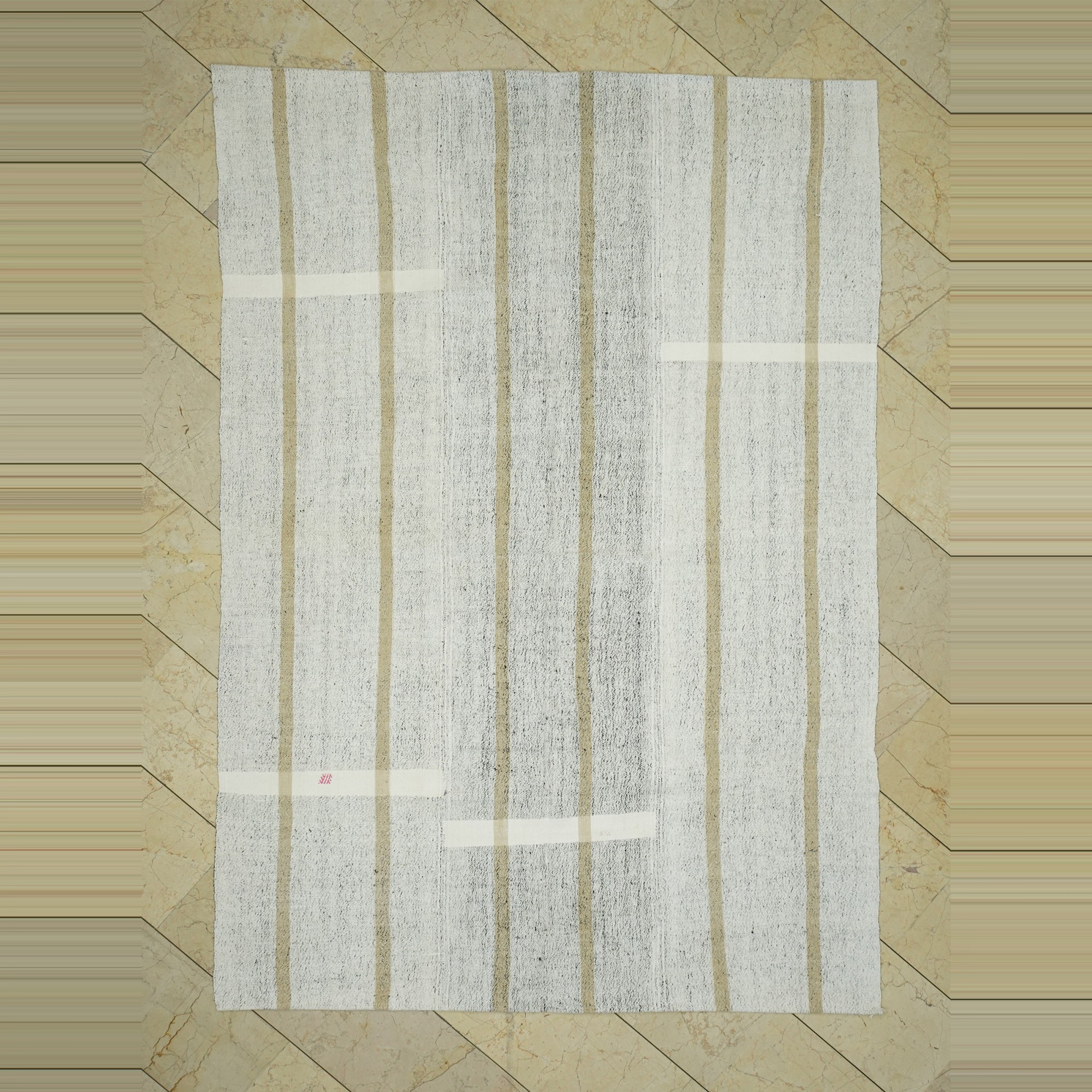 White And Light Brown Turkish Cotton Kilim Rug 6x8 176,258 - Grey Turkish Rug