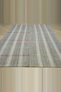 White And Red Stripe Turkish Gray Rug 7x10 Feet  227,315 - Grey Turkish Rug  $i