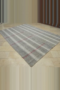White And Red Stripe Turkish Gray Rug 7x10 Feet  227,315 - Grey Turkish Rug  $i