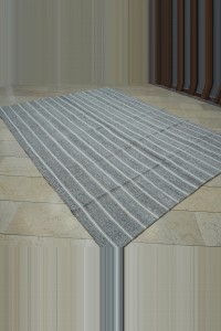 White Striped Gray Kilim Rug 7x10 Feet  221,295 - Grey Turkish Rug  $i