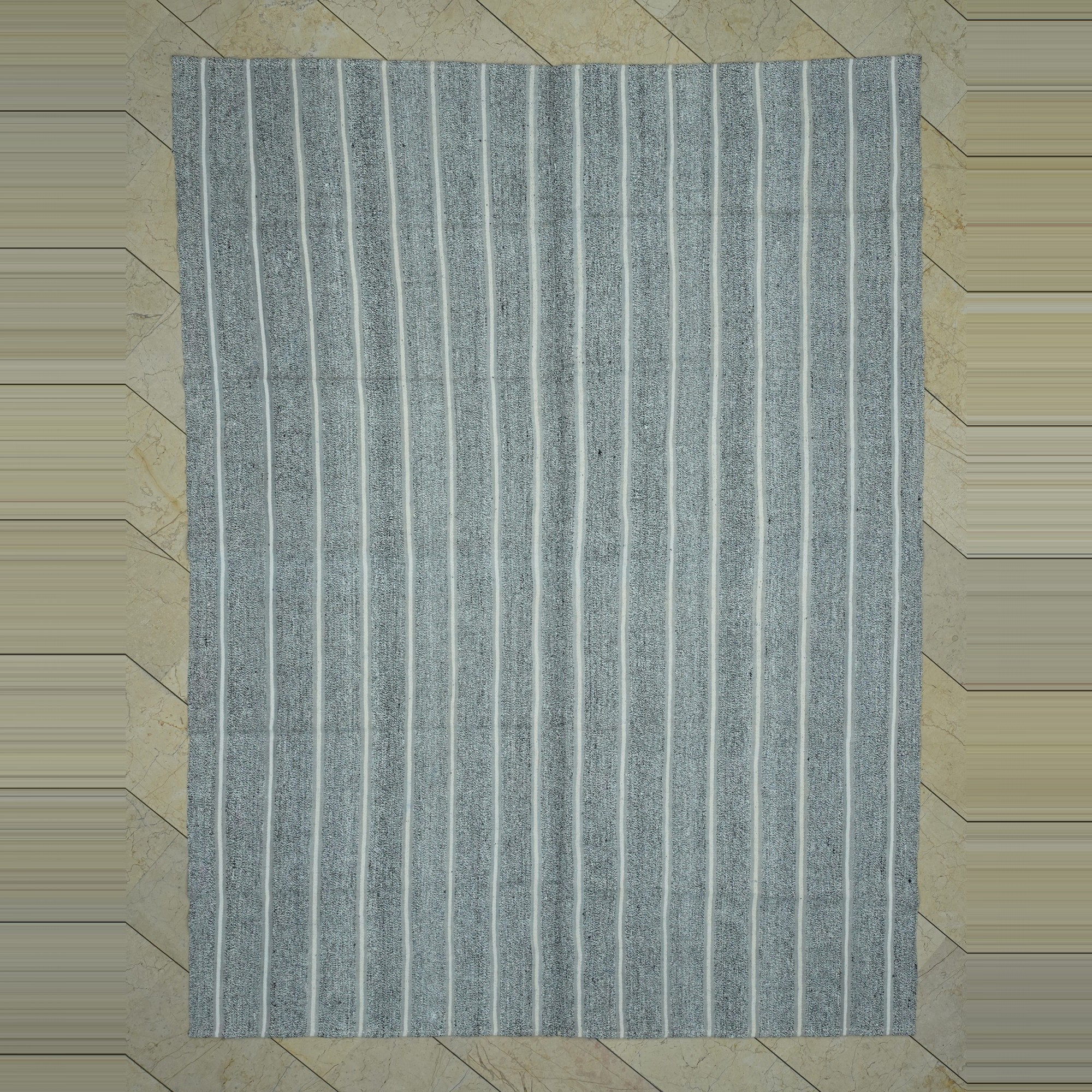 White Striped Gray Kilim Rug 7x10 Feet  221,295 - Grey Turkish Rug