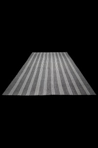 White Striped Gray Turkish Kilim Rug 7x10 Feet 218,291 - Grey Turkish Rug  $i