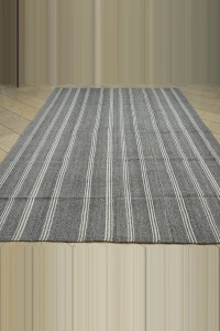 White Striped Gray Turkish Kilim Rug 8x11 Feet  227,338 - Grey Turkish Rug  $i