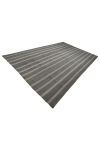 White Striped Gray Turkish Kilim Rug 8x11 Feet  227,338 - Grey Turkish Rug  $i