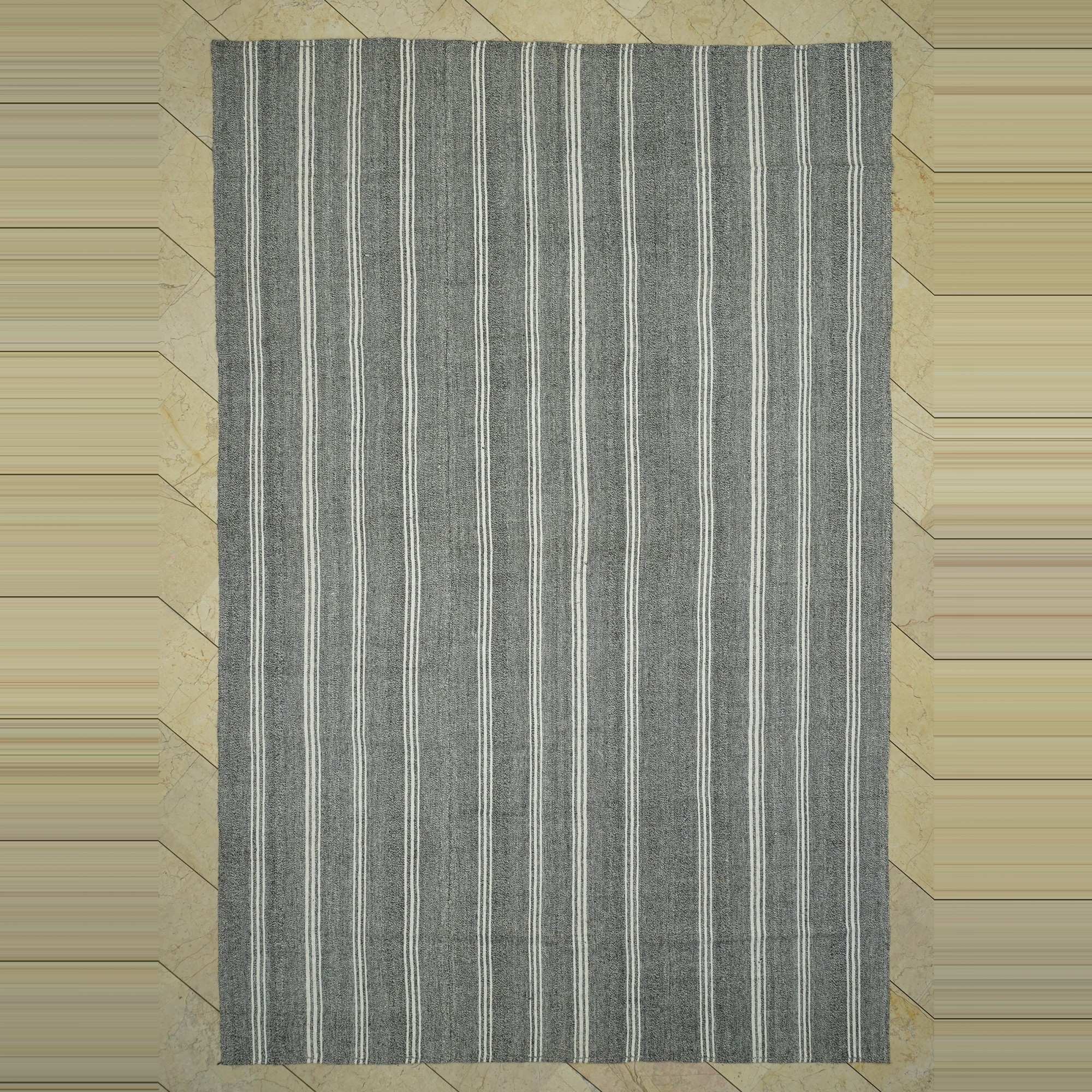 White Striped Gray Turkish Kilim Rug 8x11 Feet  227,338 - Grey Turkish Rug