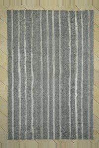 White Striped Gray Turkish Kilim Rug 8x11 Feet  227,338 - Grey Turkish Rug  $i