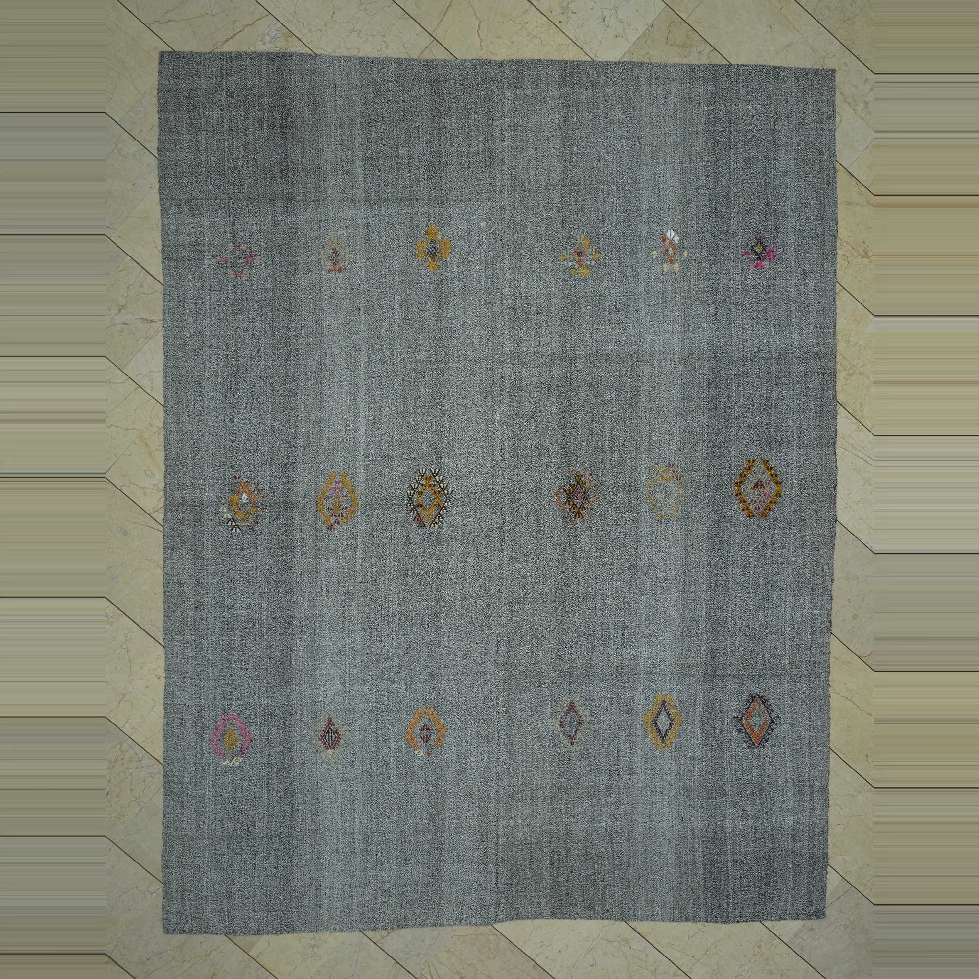 Wool Embrodiery on Grey Rug 8x10 Feet 227,294 - Grey Turkish Rug