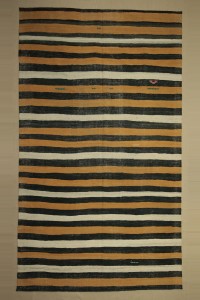 Turkish Natural Rug Wool Striped Modern Kilim Rug 6.5x11 193,335