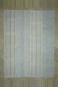 Turkish Hemp Rug 14x15 Square Size Minimalist Stripe Vintage Hemp Rug. 10x13 Minimalist Striped Gray Kilim Rug. 290,380