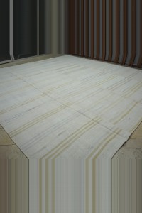14x15 Square Size Minimalist Stripe Vintage Hemp Rug. 414,446 - Turkish Hemp Rug  $i