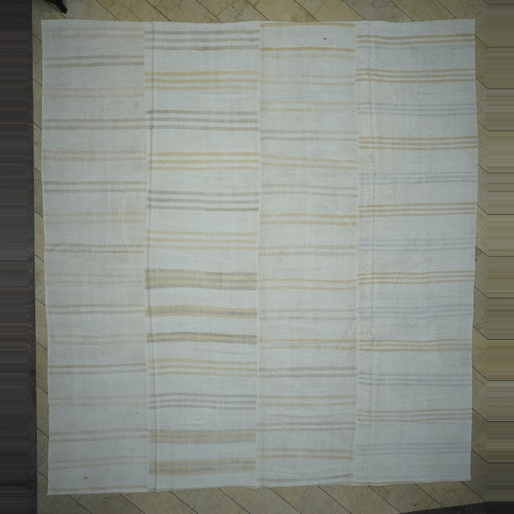 14x15 Square Size Minimalist Stripe Vintage Hemp Rug. 414,446 - Turkish Hemp Rug 