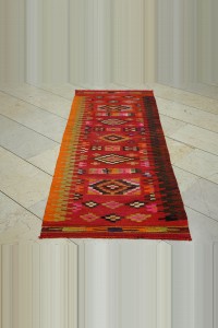 2.4x6.5 Orange Turkish Kilim Rug Runner 75,200 - Turkish Rug Runner  $i