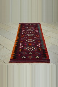 2.7x7 Vintage Red Turkish Kilim Rug Runner 82,212 - Turkish Rug Runner  $i