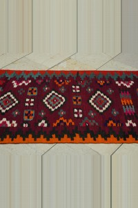 2.7x7 Vintage Red Turkish Kilim Rug Runner 82,212 - Turkish Rug Runner  $i