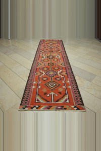 3.3x12 Wool Turkish Orange Kilim Rug Runner 100,360 - Turkish Rug Runner  $i