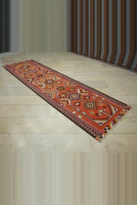 3.3x12 Wool Turkish Orange Kilim Rug Runner 100,360 - Turkish Rug Runner  $i