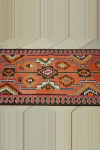 3.3x12 Wool Turkish Orange Kilim Rug Runner 100,360 - Turkish Rug Runner  $i