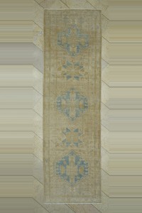 Turkish Rug Runner 3.5x12 Blue Beige Vintage Persian Carpet Rug 106,347