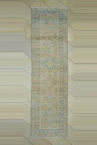Turkish Rug Runner 3x10 Blue Beige Persian Rug Runner 88,312