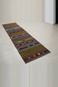 3x10 Embroidered Kilim Rug Runner 82,312 - Turkish Rug Runner  $i