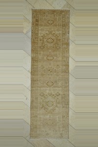 Turkish Rug Runner 3x10 Vintage Brown Beige Persian Rug Runner 90,304