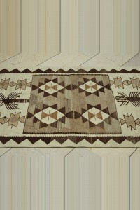 3x11 Brown Cream Wool Kilim Rug Runner 97,330 - Turkish Rug Runner  $i