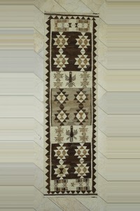 Turkish Rug Runner 3x11 Brown Cream Wool Kilim Rug Runner 97,330