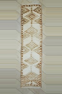 Turkish Rug Runner 3x11 Brown White Soft Wool Turkish Rug Runner 88,343