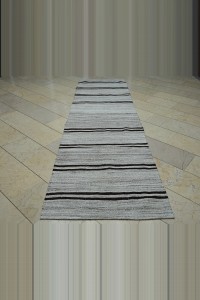 3x11 Natural Gray Stripe Flat Woven Kilim Rug Runner 99,340 - Turkish Rug Runner  $i