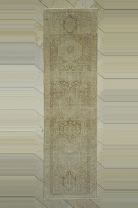 Turkish Rug Runner 3x12 Brown Beige Vintage Persian Rug Runner 95,342