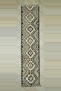 Turkish Rug Runner 3x12 Natural Colors Wool Kilim Rug Runner 87,358