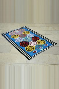 3x5 Blue Orlon Kilim Rug 100,147 - Turkish Kilim Rug  $i