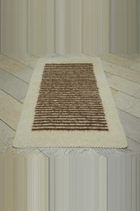3x6 Brown Stripe Cream Wool Siirt Blanket Kilim Rug 100,177 - Turkish Natural Rug  $i