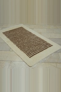 3x6 Brown Stripe Cream Wool Siirt Blanket Kilim Rug 100,177 - Turkish Natural Rug  $i