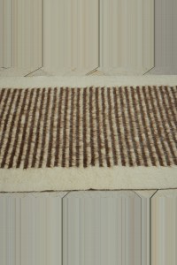 3x6 Brown Stripe Cream Wool Siirt Blanket Kilim Rug 100,177 - Turkish Natural Rug  $i