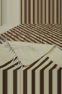 3x6 Brown Stripe Cream Wool Siirt Blanket Kilim Rug 100,177 - Turkish Natural Rug  $i