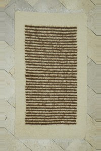 Turkish Natural Rug 3x6 Brown Stripe Cream Wool Siirt Blanket Kilim Rug 100,177