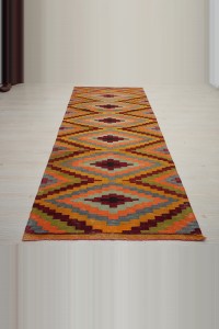 4x10 Orange Turkish Kilim Rug Runner. 117,291 - Turkish Rug Runner  $i
