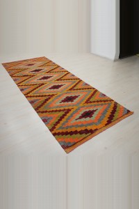 4x10 Orange Turkish Kilim Rug Runner. 117,291 - Turkish Rug Runner  $i