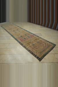 4x13 Long And Wide Brown Wool Kars Carpet Rug Runner 110,403 - Turkish Rug Runner  $i