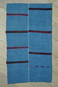 Turkish Hemp Rug 4x6.5 Overdye Blue Hemp Kilim Rug 117,198