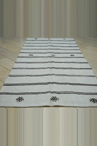 5.5x10 Dark Brown Stripe White Hemp Kilim Rug 167,312 - Turkish Hemp Rug  $i