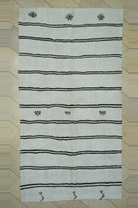 Turkish Hemp Rug 5.5x10 Dark Brown Stripe White Hemp Kilim Rug 167,312