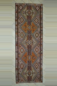 Turkish Kilim Rug 5x14.4 Large Long Old Pastel Kurdish Kars Kilim Rug 154,440
