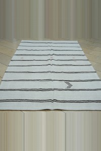 5X8 Dark Brown Stripe White Hemp Kilim Rug 157,267 - Turkish Hemp Rug  $i