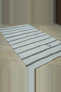 5X8 Dark Brown Stripe White Hemp Kilim Rug 157,267 - Turkish Hemp Rug  $i