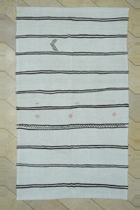 Turkish Hemp Rug 5X8 Dark Brown Stripe White Hemp Kilim Rug 157,267