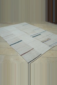 6.5x8 Blue And Beige Modern Hemp Kilim Rug 190,258 - Turkish Hemp Rug  $i